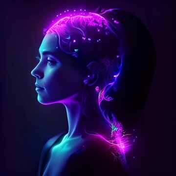 回転するフローラルな女性の頭部