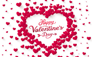 Red heart of Valentines Day, many hearts around in the form of a symbol. Vector illustration.