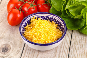 Shredded cheese in the bowl