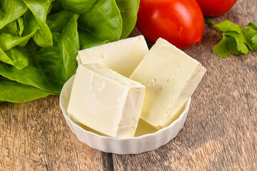 Greek traditional Feta cheese in the plate