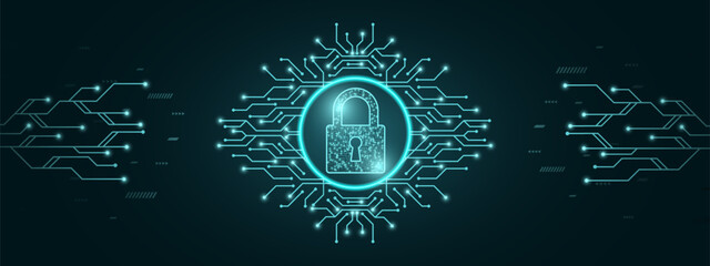 Cybersecurity and information protection. Data protection concept design for personal privacy, and cyber security. Green color abstract technology. Shield With Keyhole icon, Vector and Illustration.