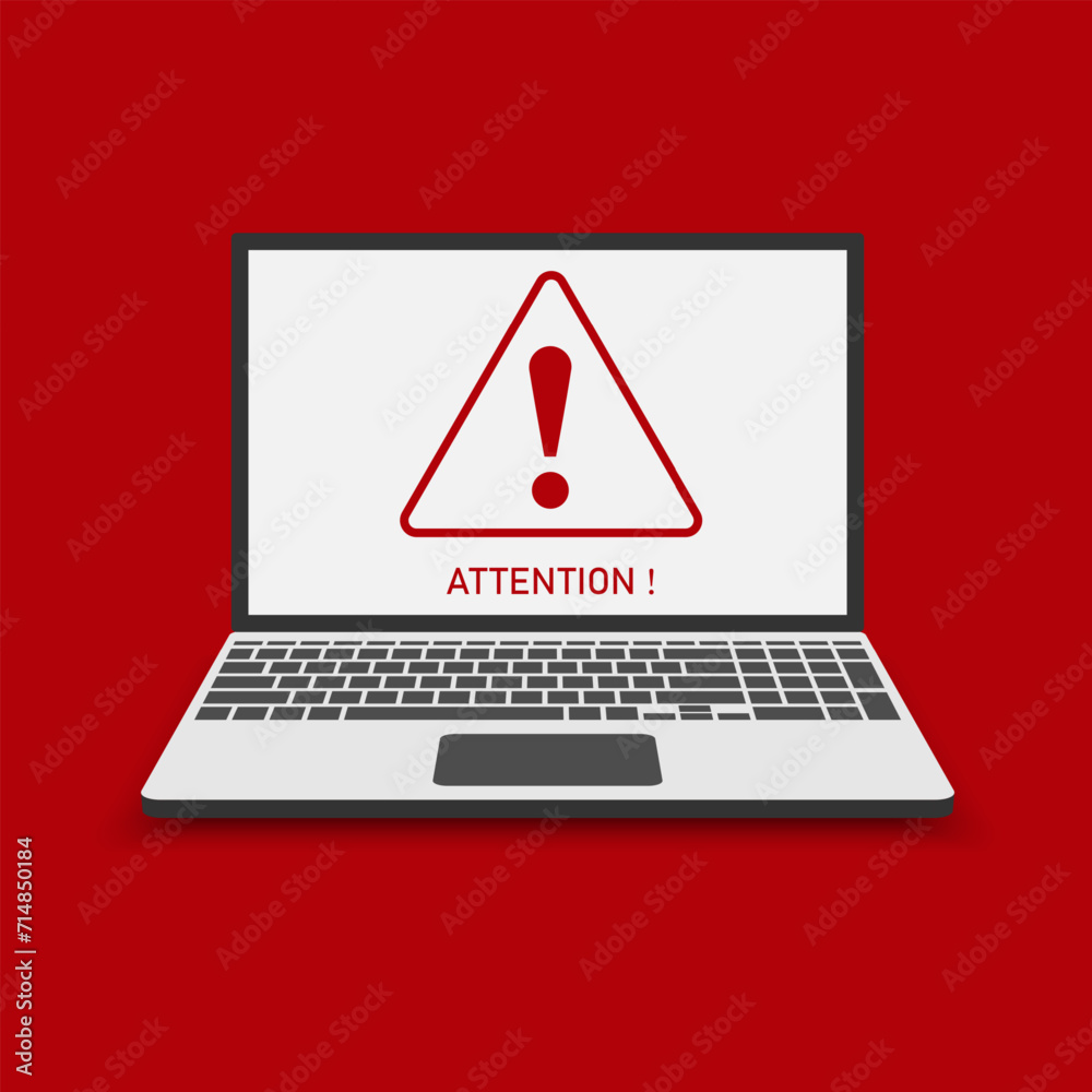 Leinwandbilder attention warning attacker alert signs with exclamation marks on a laptop flat style. abstract techn