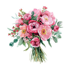 Obraz premium pink wedding bouquet cartoon style watercolor illustration on white background