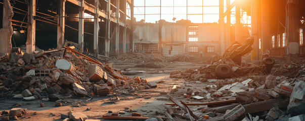 Destroyed industrial building  - obrazy, fototapety, plakaty
