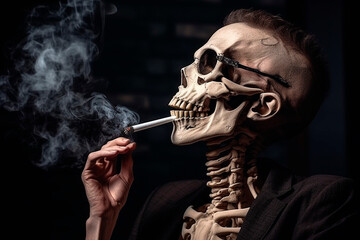Smoking human skeleton, abstract illustration. Smoking harm concept.