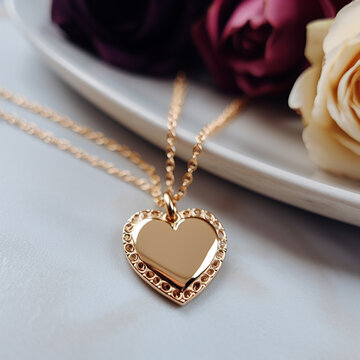 Gold necklaces with a heart medallion