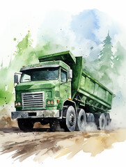 semi truck illustration vintage retro watercolor wallpaper