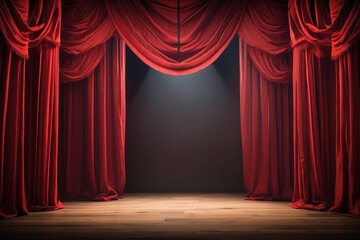 Red theater curtains, stage