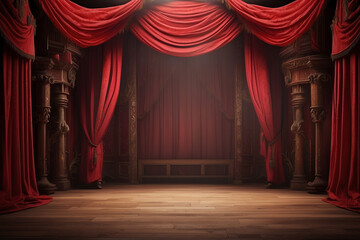 Red theater curtains, stage
