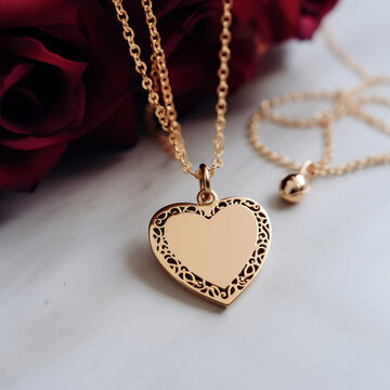 Gold necklaces with a heart medallion