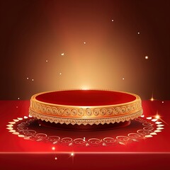 Stage podium decorated with lighting. Pedestal scene with for product, advertising, show, award ceremony, on red background. rakhi background with generative ai