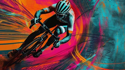 Crédence de cuisine en verre imprimé Montagnes Speed of Cycling: Abstract Wind Lines in Vivid Colors  