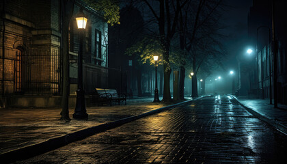 Old empty street in the night