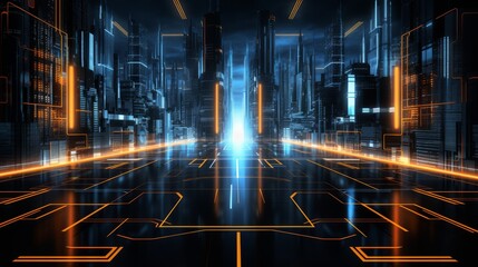 A Futuristic Tron Legacy-Inspired Background with Illuminated Grid and Shapes