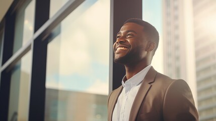 African young business man looking at the windows 