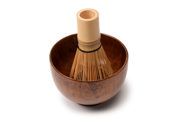 Bamboo crown and bamboo bowl isolated on a white background.