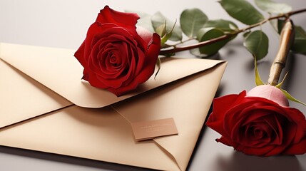 red rose and envelope, valentines day, love concept