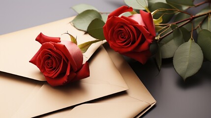 red rose and envelope, valentines Day, love concept