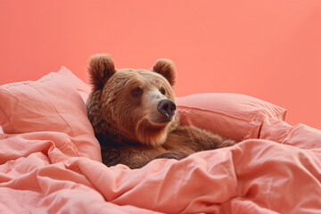 Bear laying in the bed. Ai generative art