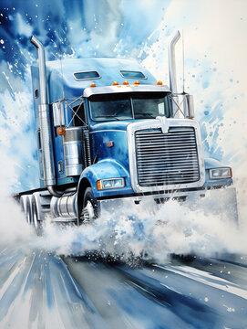 semi truck illustration vintage retro watercolor wallpaper