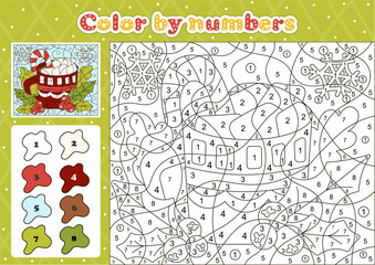Food and drinks themed coloring page by number for kids with cute christmas cacao