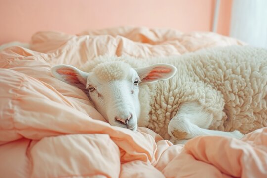 Sheep laying in the bed. Ai generative art
