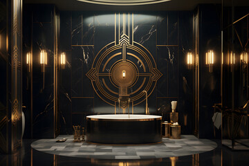 Fototapeta na wymiar An opulent Art Deco inspired sauna room black and gold