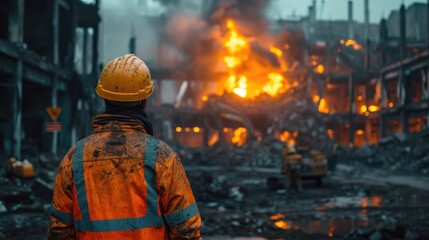 Obraz premium For A Demolition Expert Setting Explosives in a Controlled Demolition Site, Surrounded by Warning Signs
