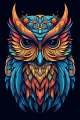 an owl with big eyes multicolored