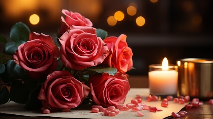 candles and red roses Happy Valentine's Day, Love Day, romance concept