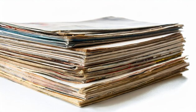 Stack Of Old Sheets Of Paper And Magazines Isolated