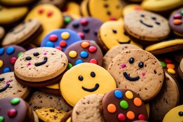 Close Up of Smiley Face Cookies, A Delightful Treat for All to Enjoy