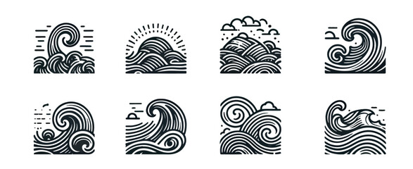 Vector collection of waves - obrazy, fototapety, plakaty