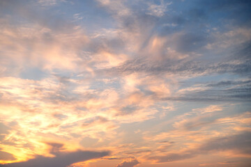 Naklejka na ściany i meble blue sky with clouds, pink sunset, background 