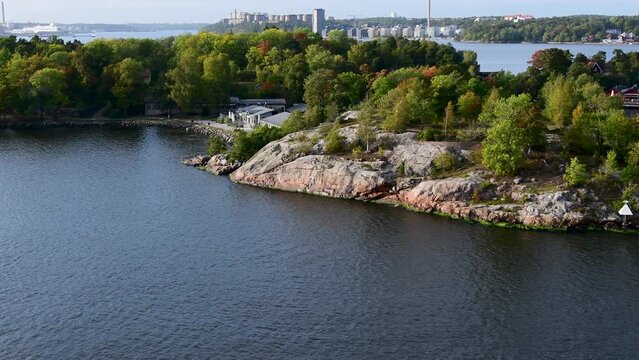 STOCKHOLM, SWEDEN - SEP 28th, 2023: Stora Fj&auml;derholmen, an island in the Stockholm archipelago that belongs to Sweden