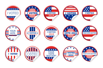 Circle voting label, responsible voting icon. American elections, voting sign. USA flag I Voted sticker.