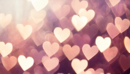 abstract blurred vertical background with pink pastel color hearts blurred lights as hearts bokeh...