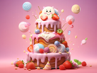 Colorful 3D food illustration