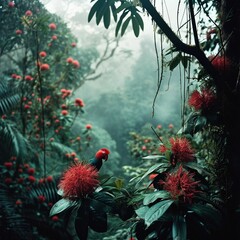 Beautiful birds in the wild. Bright birds in the forest, on a tree. Nature.