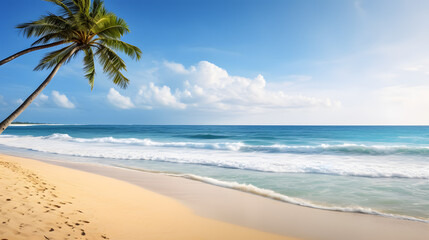 Fototapeta na wymiar beach coconut trees and wave seasun