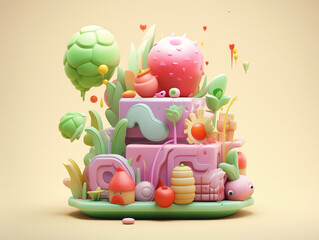 Fototapeta premium Cute 3D colorful illustration