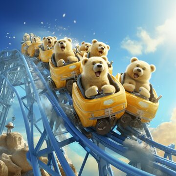 Colorful teddy polar bears roller coaster images