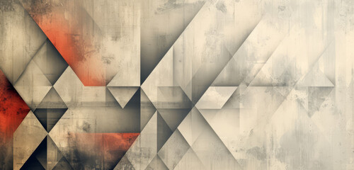 Geometric abstract shapes wallpaper with grunge texture in white gradients.
