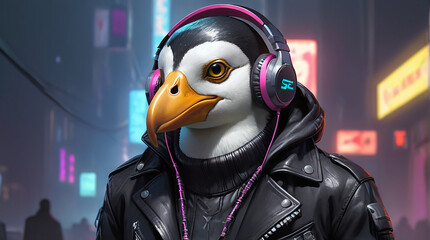 Yellow-Eyed Penguin Synthwave Serenity Down Under by Alex Petruk AI GENERATED - obrazy, fototapety, plakaty