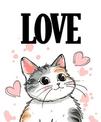 kawai poster of a cute cat with love word