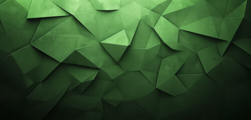 Textured green geometric shapes on a dark background.