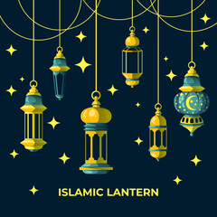 Set of Ramadhan lantern with vector flat design style