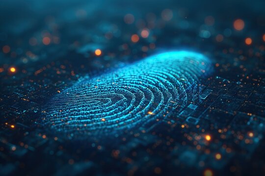 Fingerprint, digital. Abstract Fingerprint in Blue. Digital Whorl.