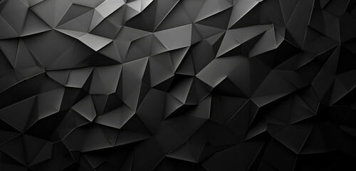 Rugged black abstract geometric shapes with a stone-like texture on a dark base. - obrazy, fototapety, plakaty
