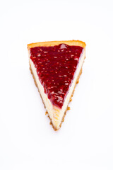  Delicious dessert raspberry cheesecake on white background